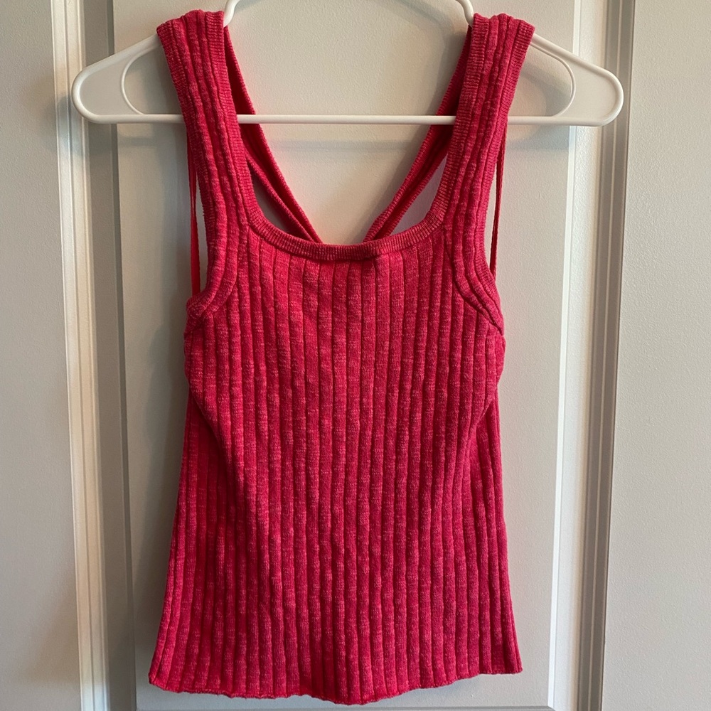 Anthropologie Pilcro Pink Cranberry Square Neck CrissCross Back Tank Top
